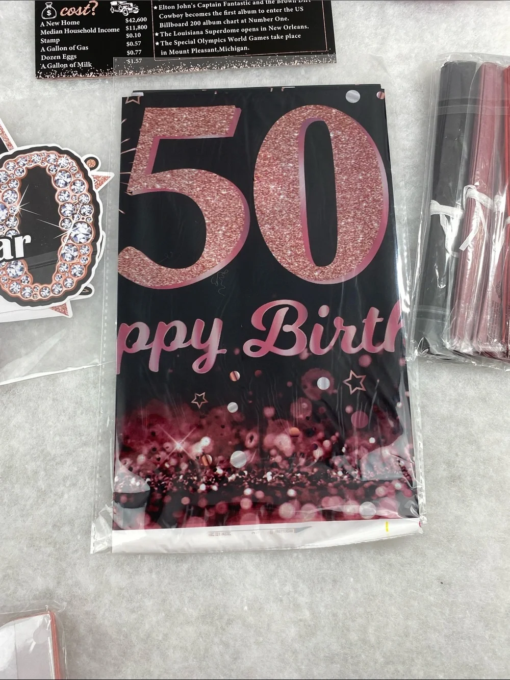 50th Birthday Party Supplies Set - Rose Gold and Black